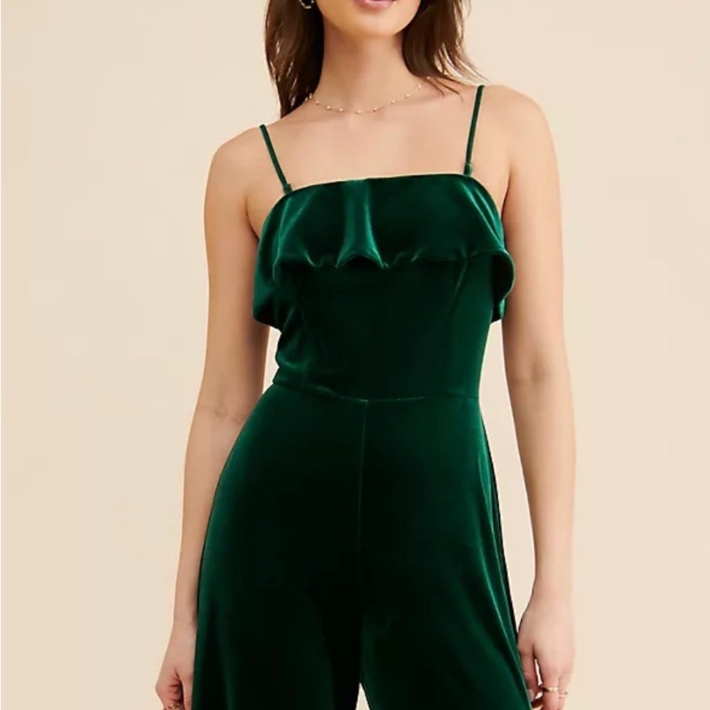 Corylynn Colter Anthropologie Emerald Green Velvet Wide Leg Jumpsuit Medium‎ - Picture 2 of 10